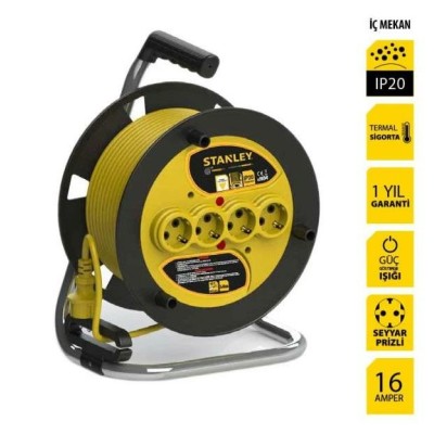 Stanley ST-E-4015 Makaralı Kablo 40 Mt 3x15mm 4 Prizli IP20
