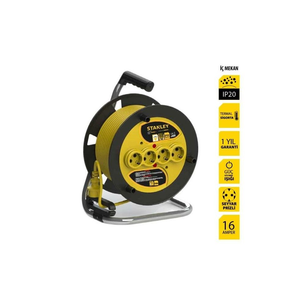 Stanley ST-E-4015 Makaralı Kablo 40 Mt 3x15mm 4 Prizli IP20