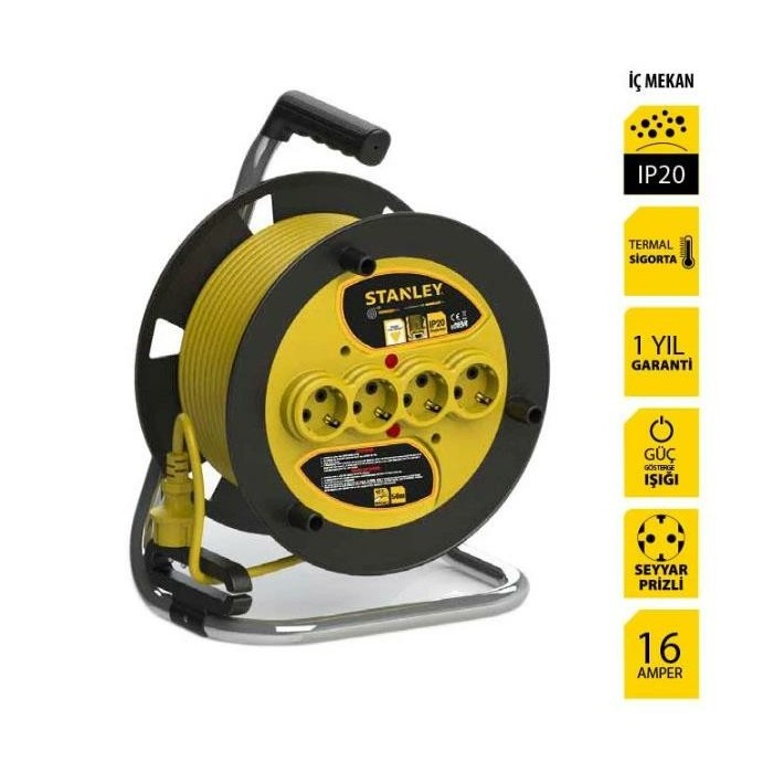 Stanley ST-E-4015 Makaralı Kablo 40 Mt 3x15mm 4 Prizli IP20